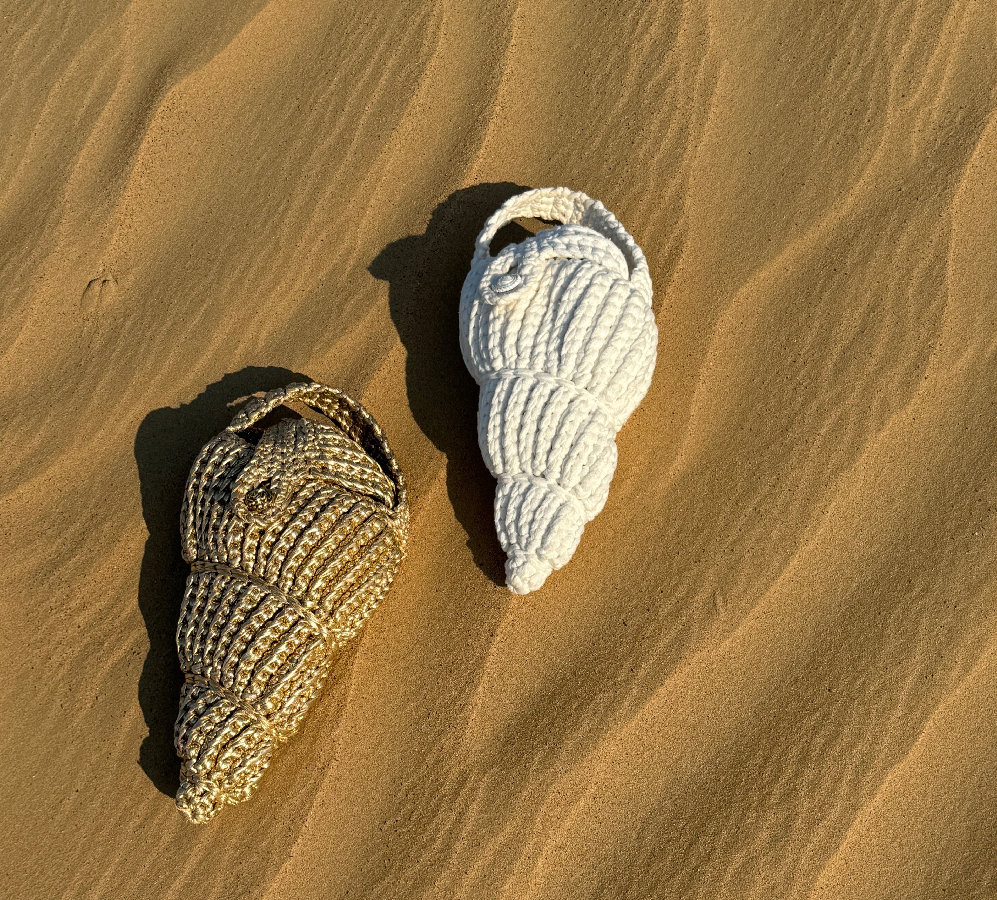 Handmade crochet seashell handbag in Gold – sustainable & stylish statement accessory